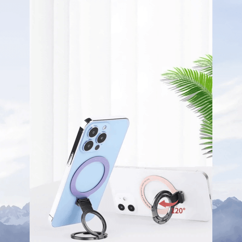 Folding Magnetic Double Ring Mobile Phone Holder – Ultra-Thin Metal Design - ClubOn