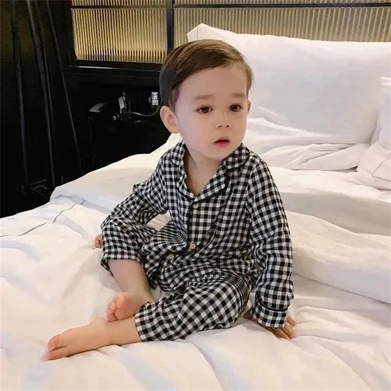 Classic Black & White Grid Pajama Set - Boys Baby Nighty - ClubOn