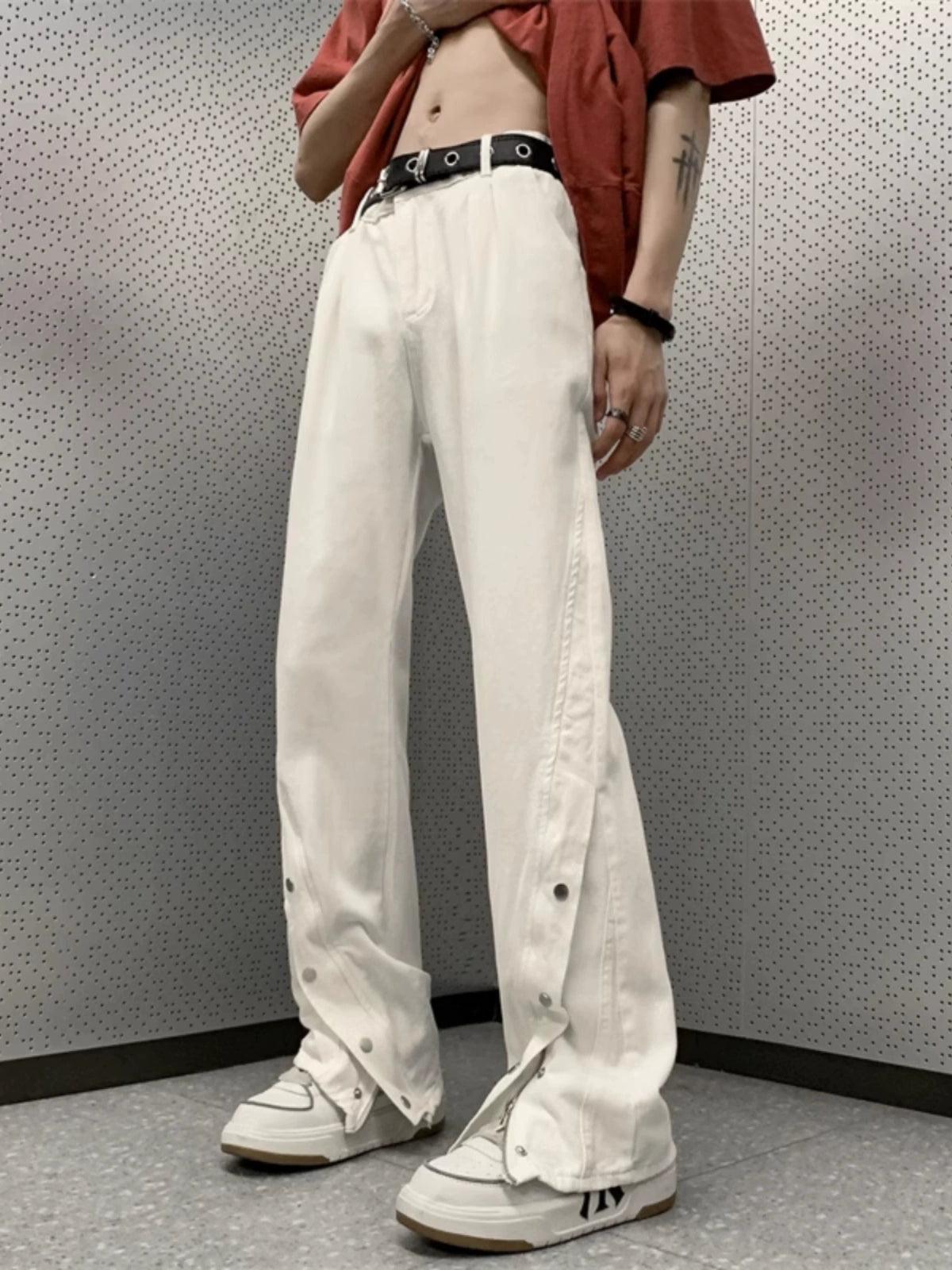 Street Hiphop Men's Jeans - Loose, Washed, Buttoned Flared Pants - ClubOn