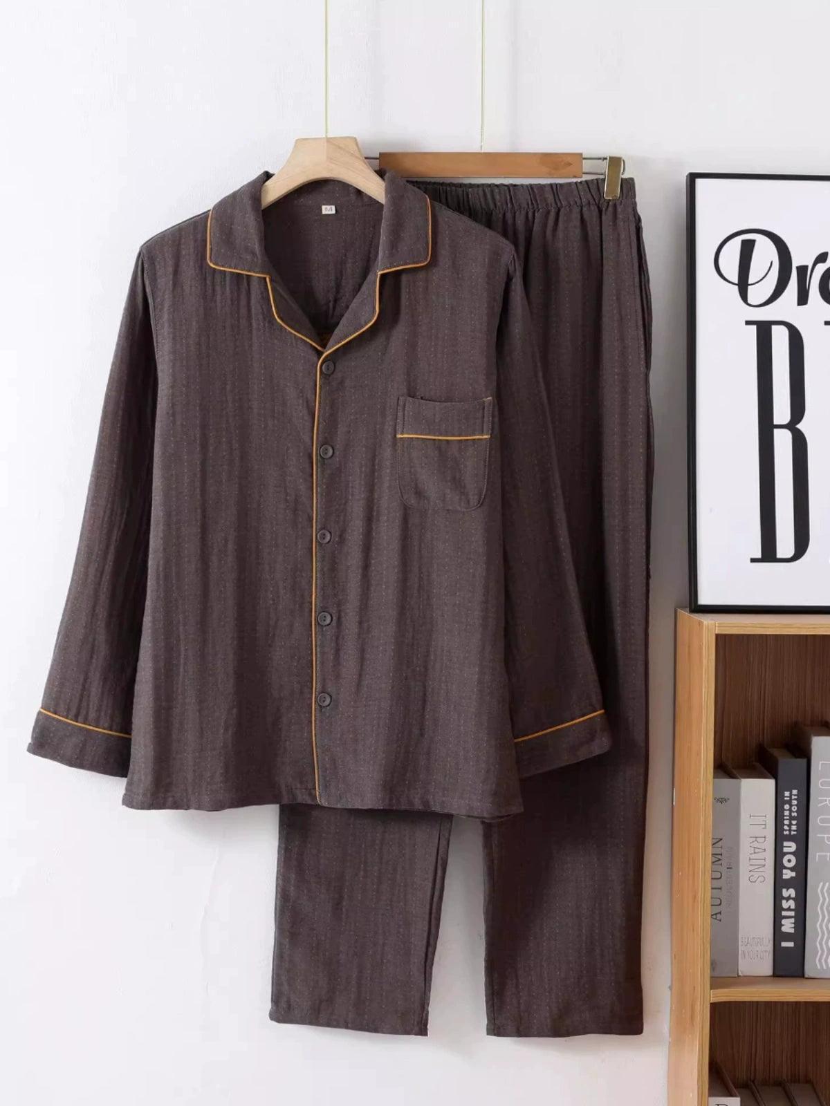 Men's Thin Sleepwear Set - Long-Sleeved Pajamas & Home Suit - ClubOn