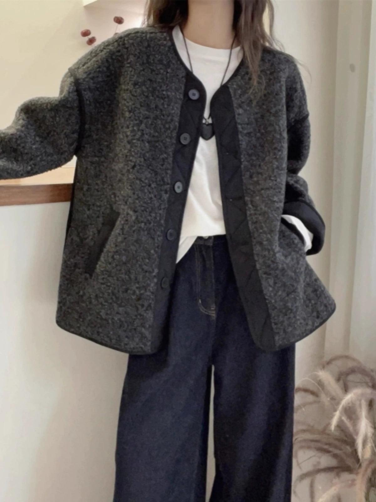 French Retro Lamb Fur Coat for Plus Size Women - ClubOn