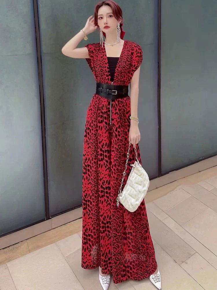 Retro Leopard Print Tube Top Jumpsuit for Women - ClubOn