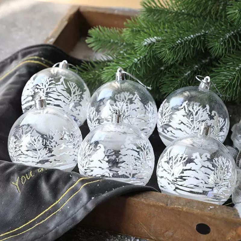 6pcs 6cm Transparent Snow Christmas Balls – Holiday Pendants - ClubOn
