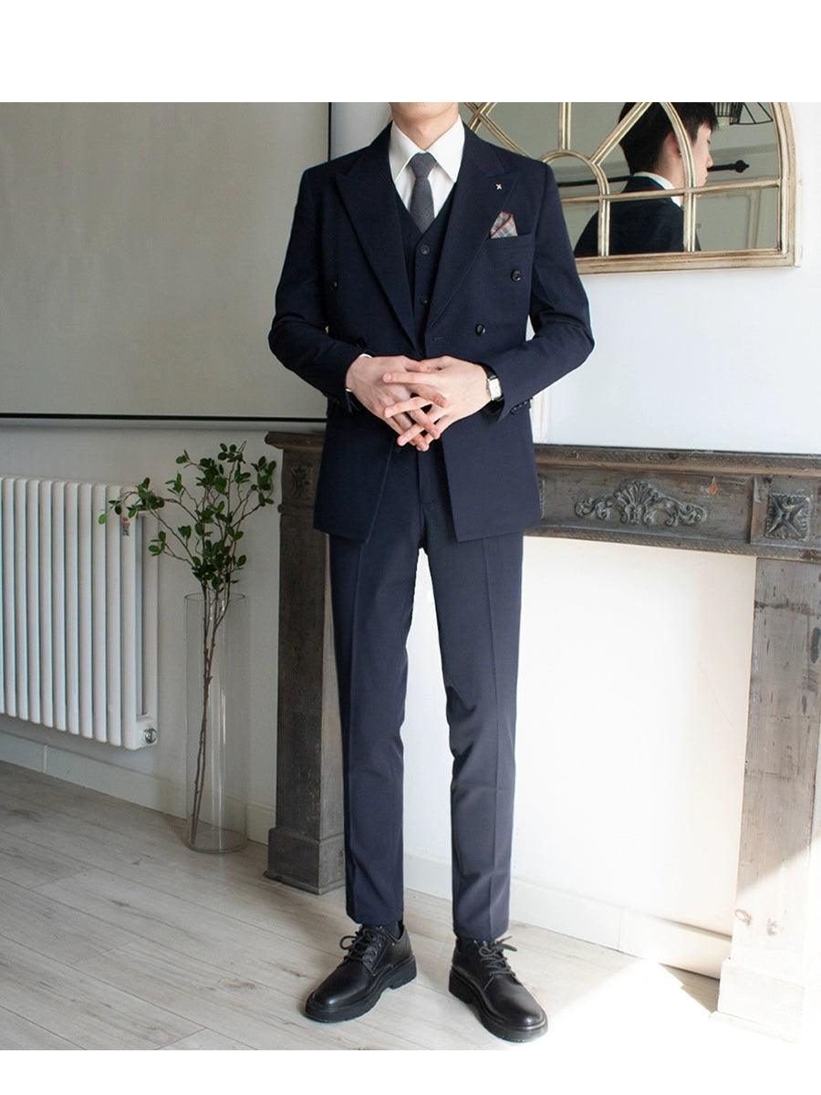 Peaked Lapel Double-Breasted Suit for Men - Wedding Groom High-End Formal Three-Piece Suit for Groomsmen - ClubOn