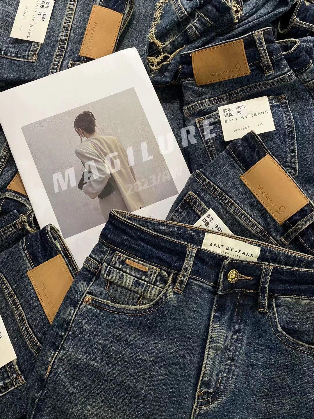 SALT BY JEANS Dark Blue Straight Cigarette Pants - ClubOn