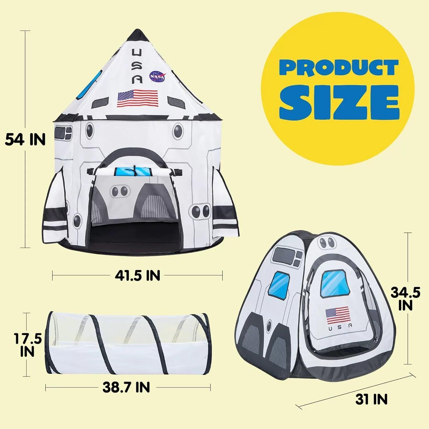 White Rocket Ship Pop-Up Play Tent & Tunnel Set for Kids - ClubOn
