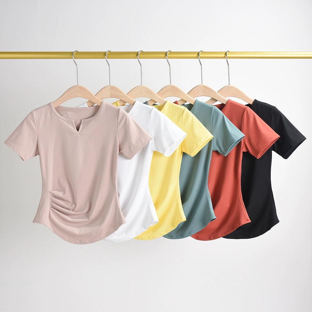 Slim V-Neck Short-Sleeve Yoga Top for Women - ClubOn
