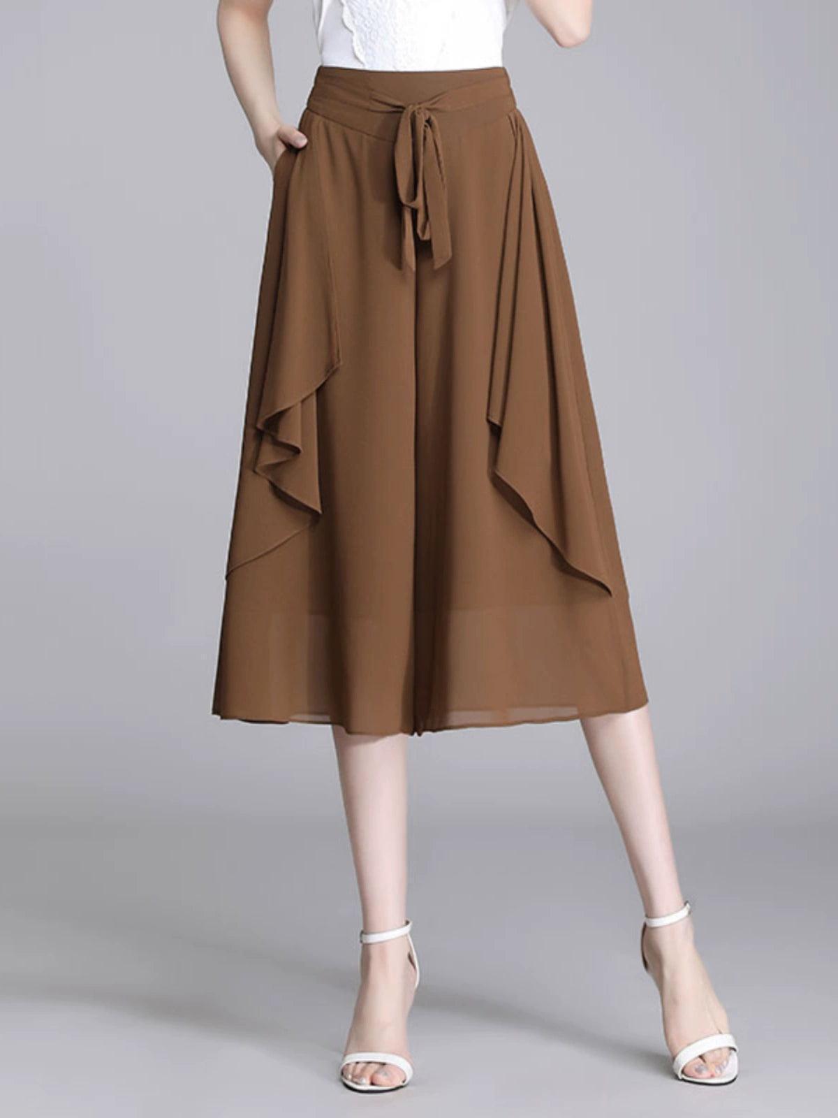 Tie-Strap Drape Chiffon Wide-Leg Pants for Women - ClubOn