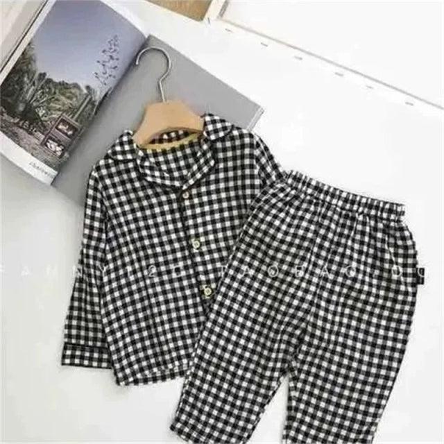 Classic Black & White Grid Pajama Set - Boys Baby Nighty - ClubOn