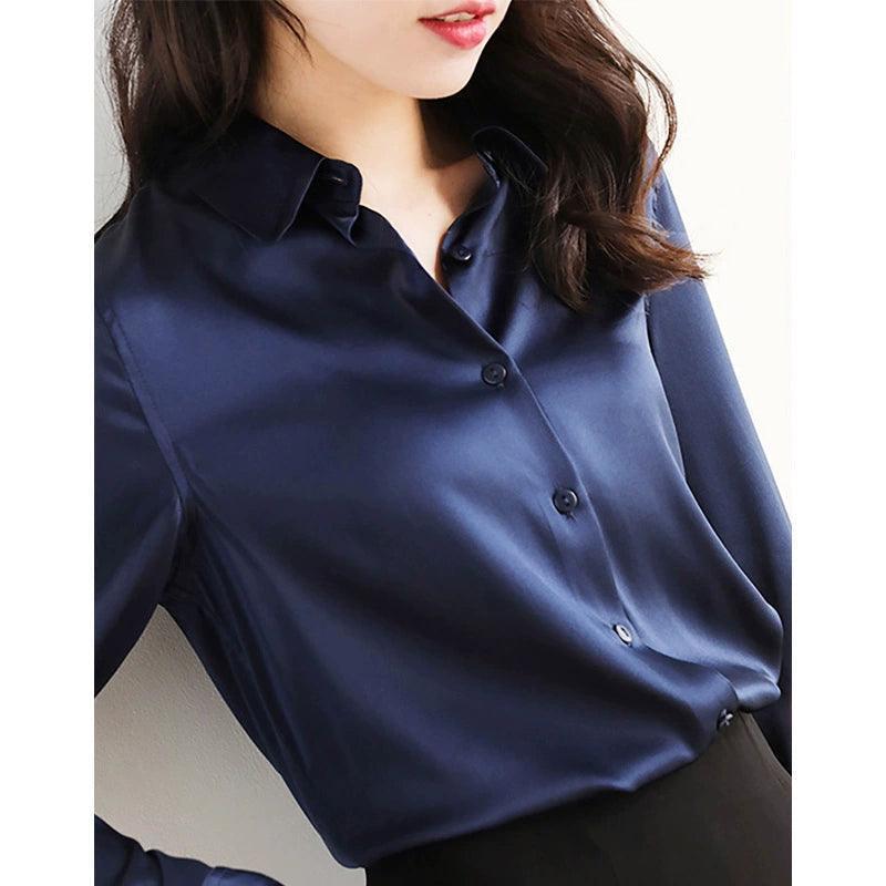 European Coffee Color Acetate Imitation Silk Shirt - ClubOn