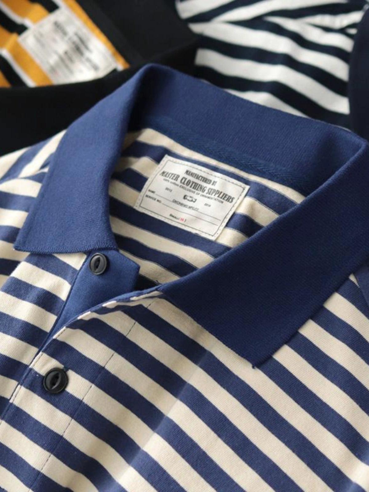 Large Size Men's Retro Striped Polo Shirt – Summer, Loose Fit - ClubOn