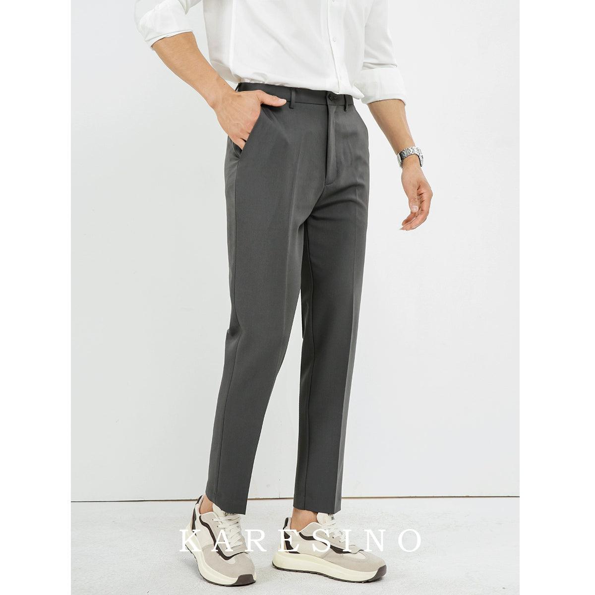 KARESINO Men's Solid Color Straight Drape Slim Suit Pants Business Gentleman Casual Trousers - ClubOn