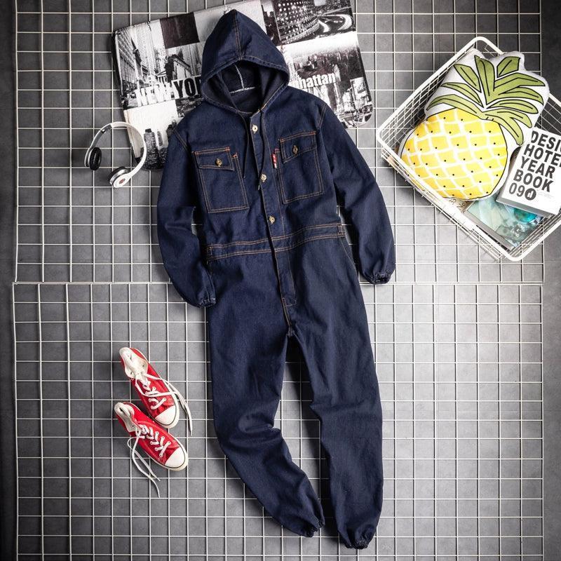 Men's Long-Sleeved Hooded Jumpsuit – Retro Trend Overalls for Autumn & Winter - ClubOn