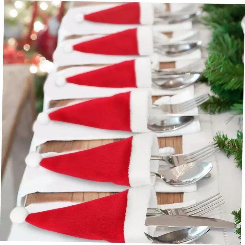 Christmas decorations Santa hat knife fork set wine bottle - ClubOn