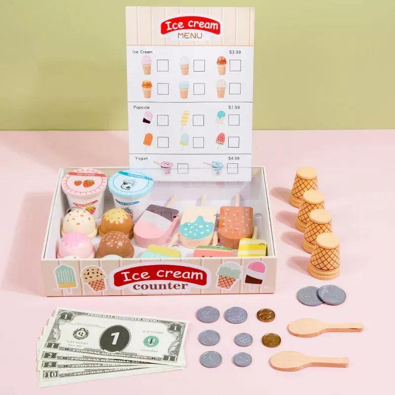 Wooden Playhouse Kitchen Toy Set – Simulation Food & Ice Cream - ClubOn