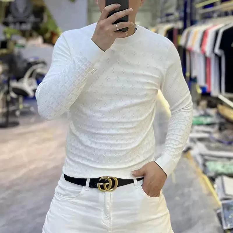 High-End Men's Embroidered Sweater - Autumn & Winter Round Neck Jacquard - ClubOn