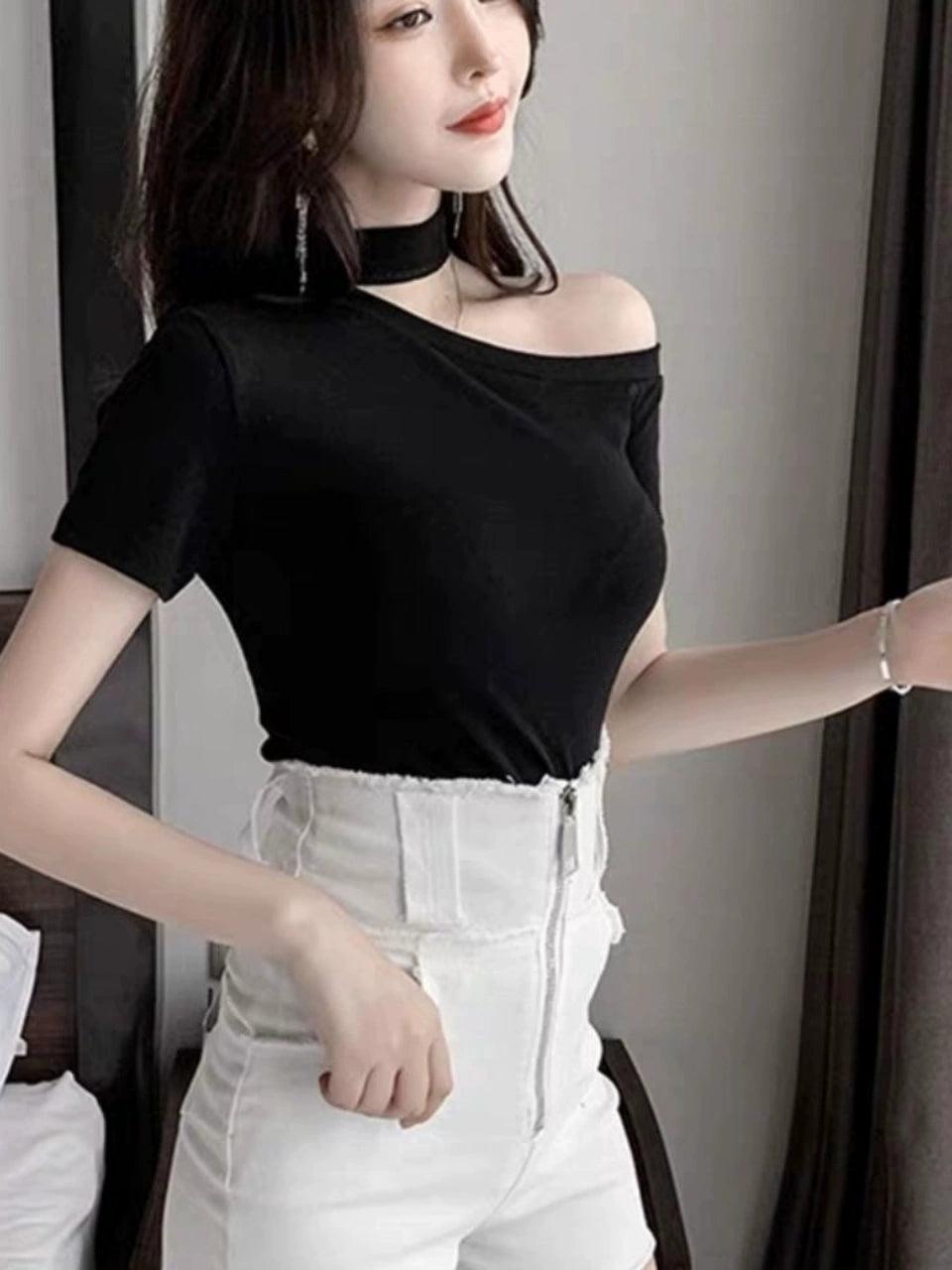 Off-Shoulder Halter Neck Hollow Top for Women - ClubOn