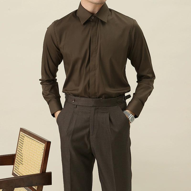 Casual Elegant Wide Collar Gentleman Non-Iron Long-Sleeved Shirt, Men's Fashion High-End Business Commuting Formal Shirt Trend - ClubOn