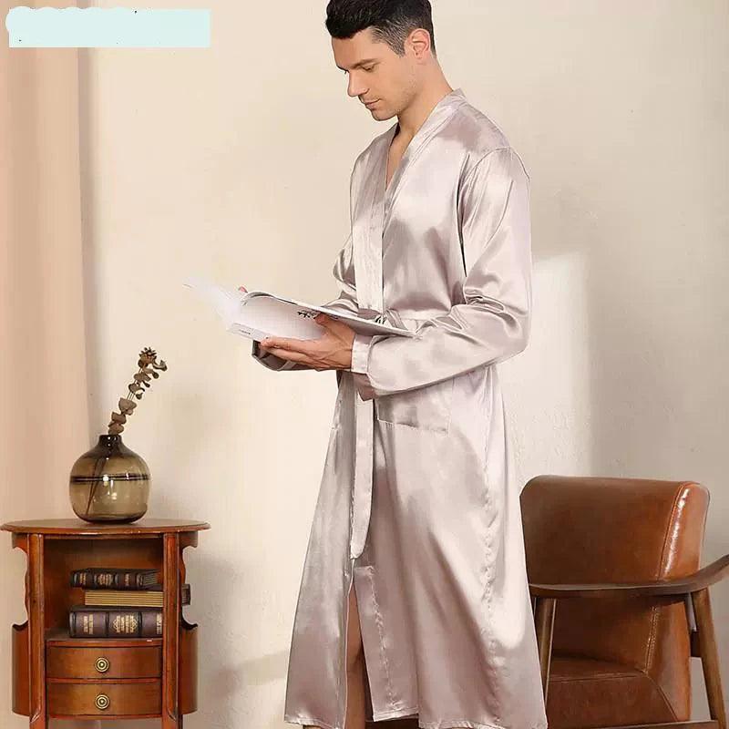 Men's Cardigan Nightgown Loose Robe – Long-Sleeved Comfort - ClubOn
