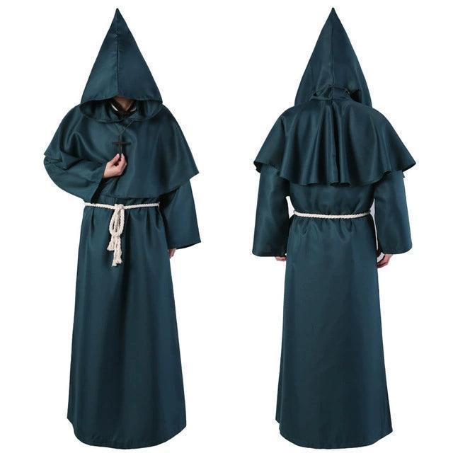 Halloween Medieval Priest Cosplay Costume – Hooded Cloak & Robe Set - ClubOn