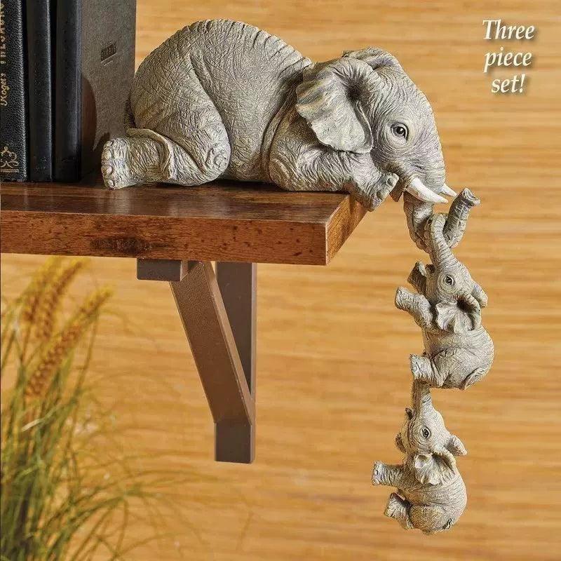 3pcs Set Cute Elephant Figurines – Elephant Holding Baby Elephant - ClubOn