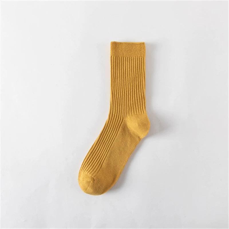 Pure Solid Color Cotton Double Needle Middle Tube Socks – Combed Cotton Striped Men’s Socks for Autumn & Winter - ClubOn
