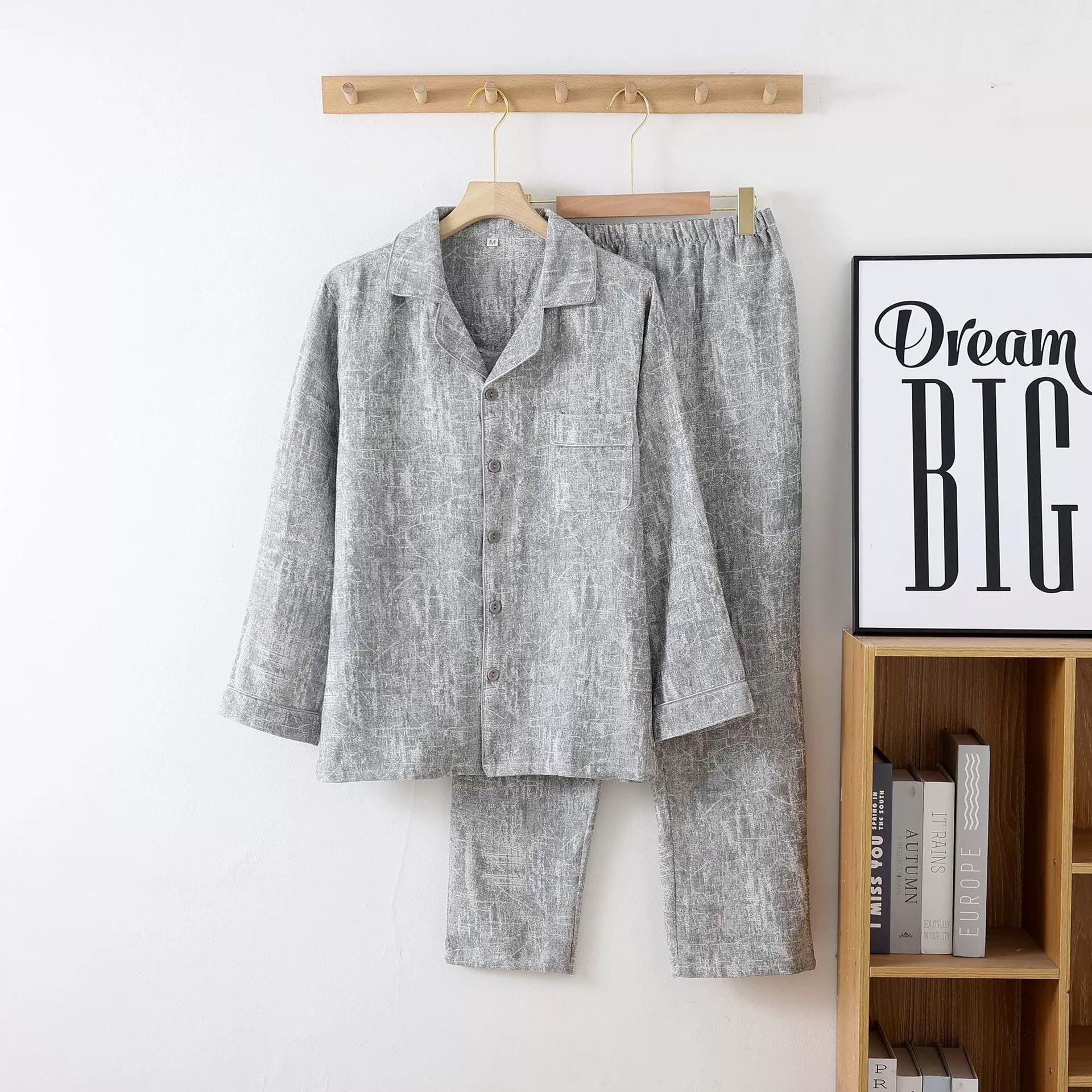 Men's Thin Sleepwear Set - Long-Sleeved Pajamas & Home Suit - ClubOn