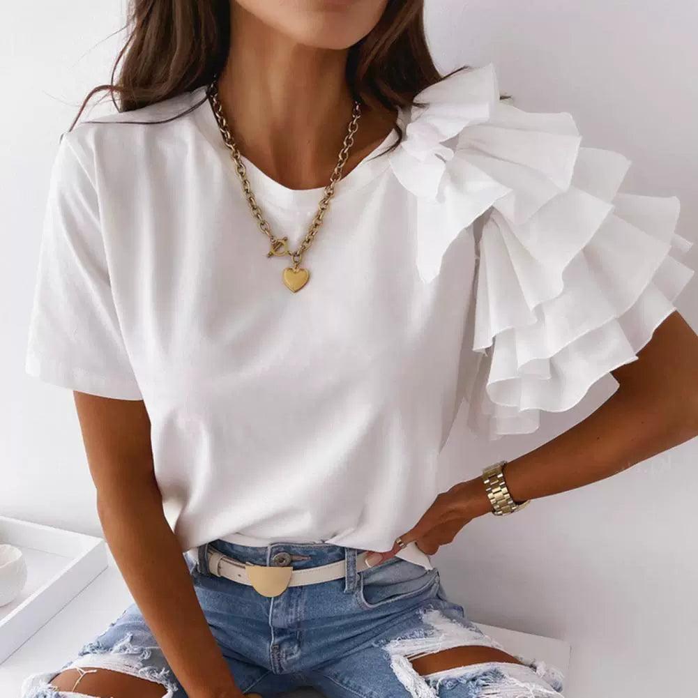 Asymmetric Sleeve Loose T-shirt Top for Summer Women Blouses - ClubOn