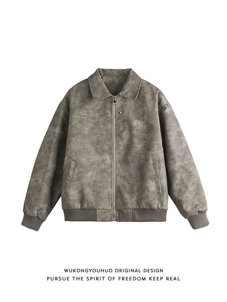 Wukong Maillard Brown Leather Jacket – Men's Retro High Street Trendy Jacket - ClubOn