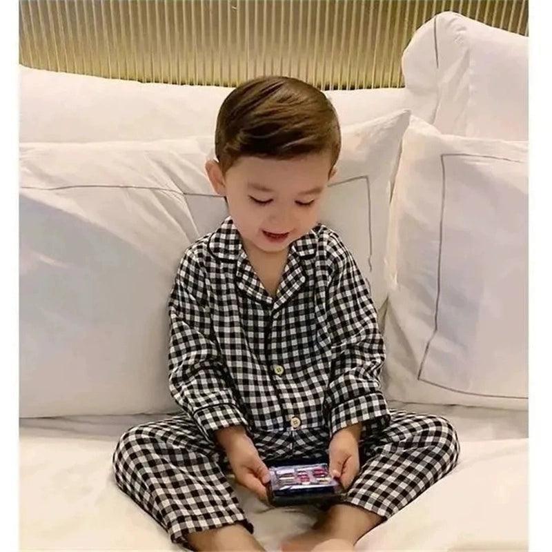 Classic Black & White Grid Pajama Set - Boys Baby Nighty - ClubOn