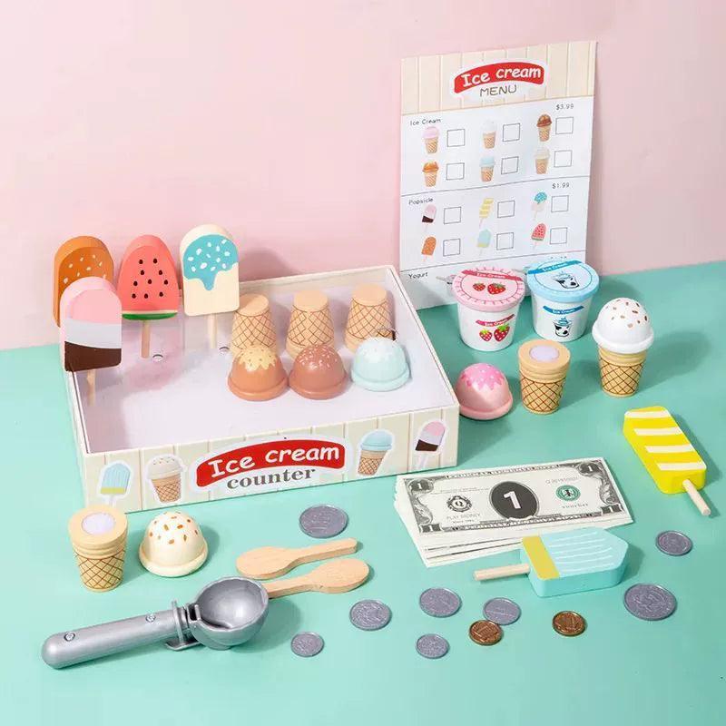 Wooden Playhouse Kitchen Toy Set – Simulation Food & Ice Cream - ClubOn