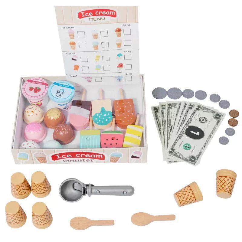 Wooden Playhouse Kitchen Toy Set – Simulation Food & Ice Cream - ClubOn