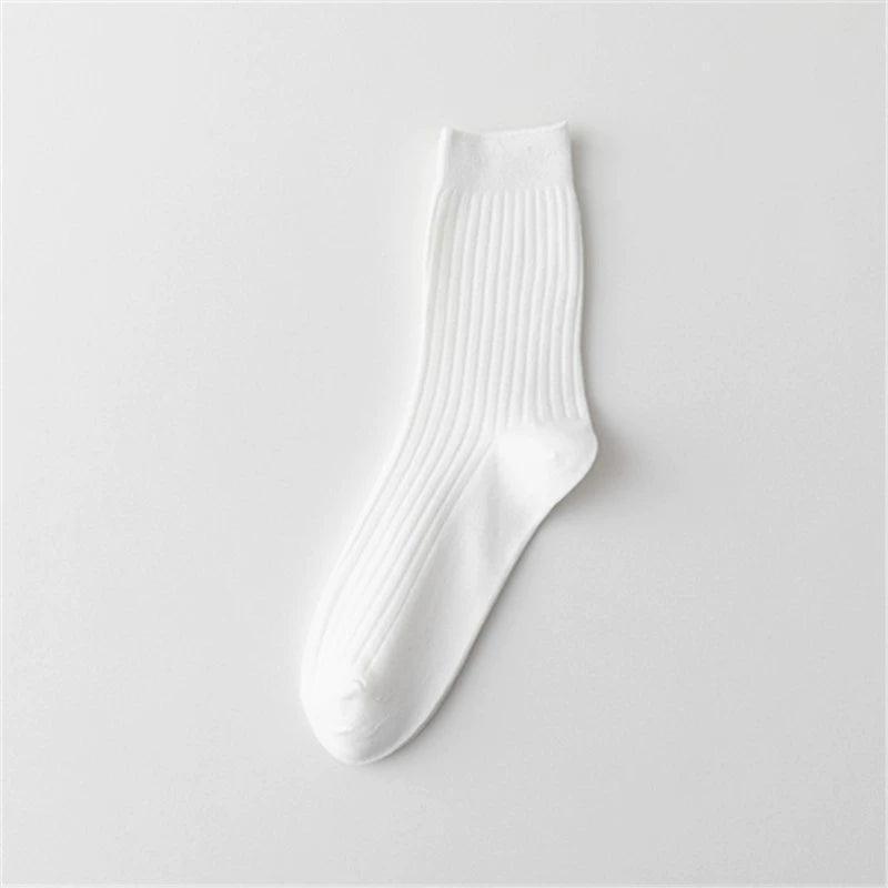 Pure Solid Color Cotton Double Needle Middle Tube Socks – Combed Cotton Striped Men’s Socks for Autumn & Winter - ClubOn