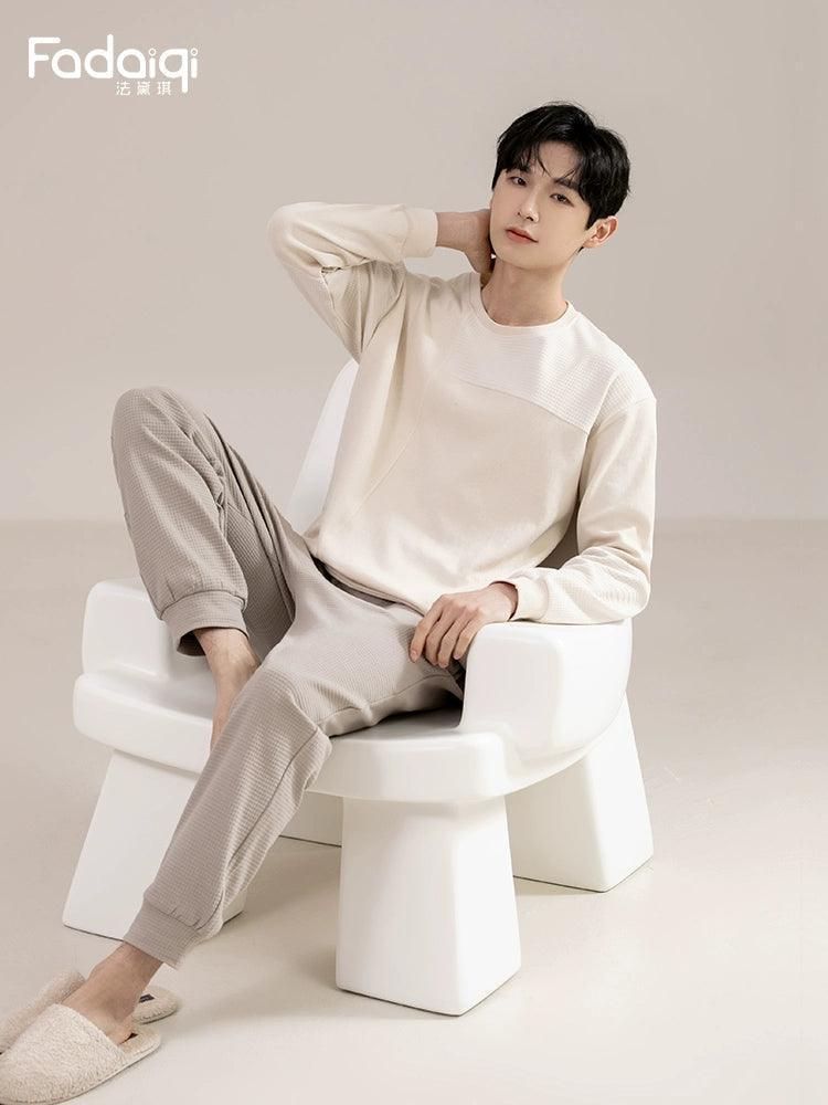 Men’s Cotton Pajamas – Spring & Autumn Long Sleeve Pullover, Large Size - ClubOn