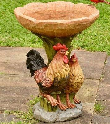 Resin Rooster & Hen Bird Bath – Garden Decoration & Feeder - ClubOn