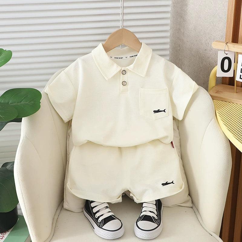 Boys Lapel Polo Shirt & Shorts Set – Summer Casual Style - ClubOn
