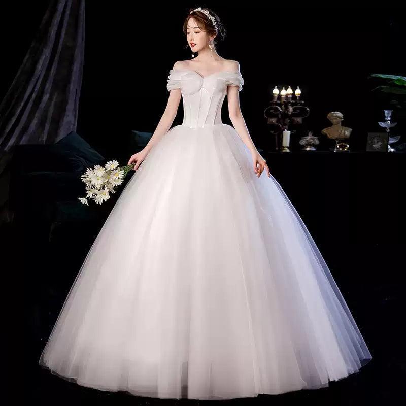 Simple Wedding Dress, Off-Shoulder Slimming Princess Gown - ClubOn