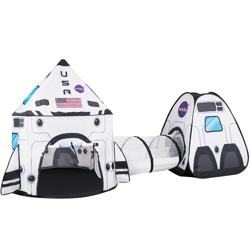 White Rocket Ship Pop-Up Play Tent & Tunnel Set for Kids - ClubOn