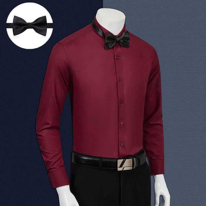 Men's Long-Sleeved White Shirt with Swallow Collar for Wedding & Groomsmen - ClubOn