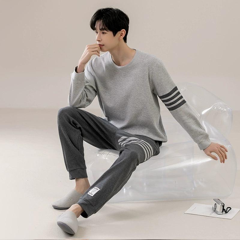 Men’s Cotton Pajamas – Spring & Autumn Long Sleeve Pullover, Large Size - ClubOn