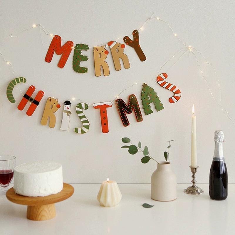 Korean INS Red & Green Merry Christmas Pull Flag – Festive Décor - ClubOn