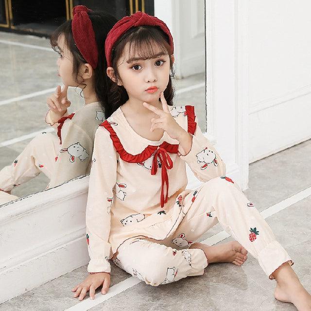 2-Piece Cotton Girls Pajama Set - Autumn Winter Long Sleeve - ClubOn