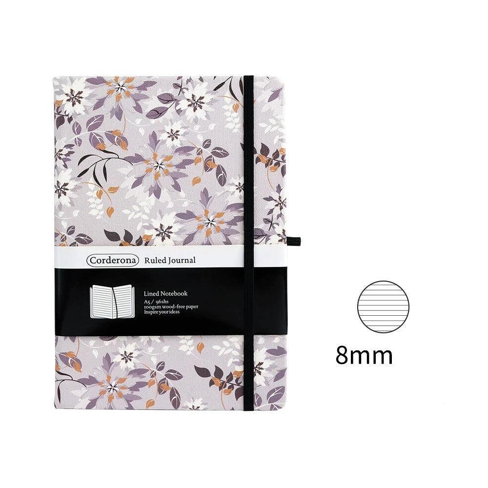 A5 Gray Floral Dot Bullet Notebook with Strap & Storage Bag - ClubOn