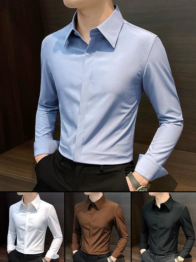 Business Casual Shirts Men's Long-Sleeved Work Clothes Spring and Autumn Large Collar Shirts - ClubOn