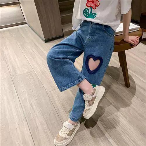 Spring & Summer Girls' Soft Denim Jeans - Elastic Waist with Heart Design - ClubOn