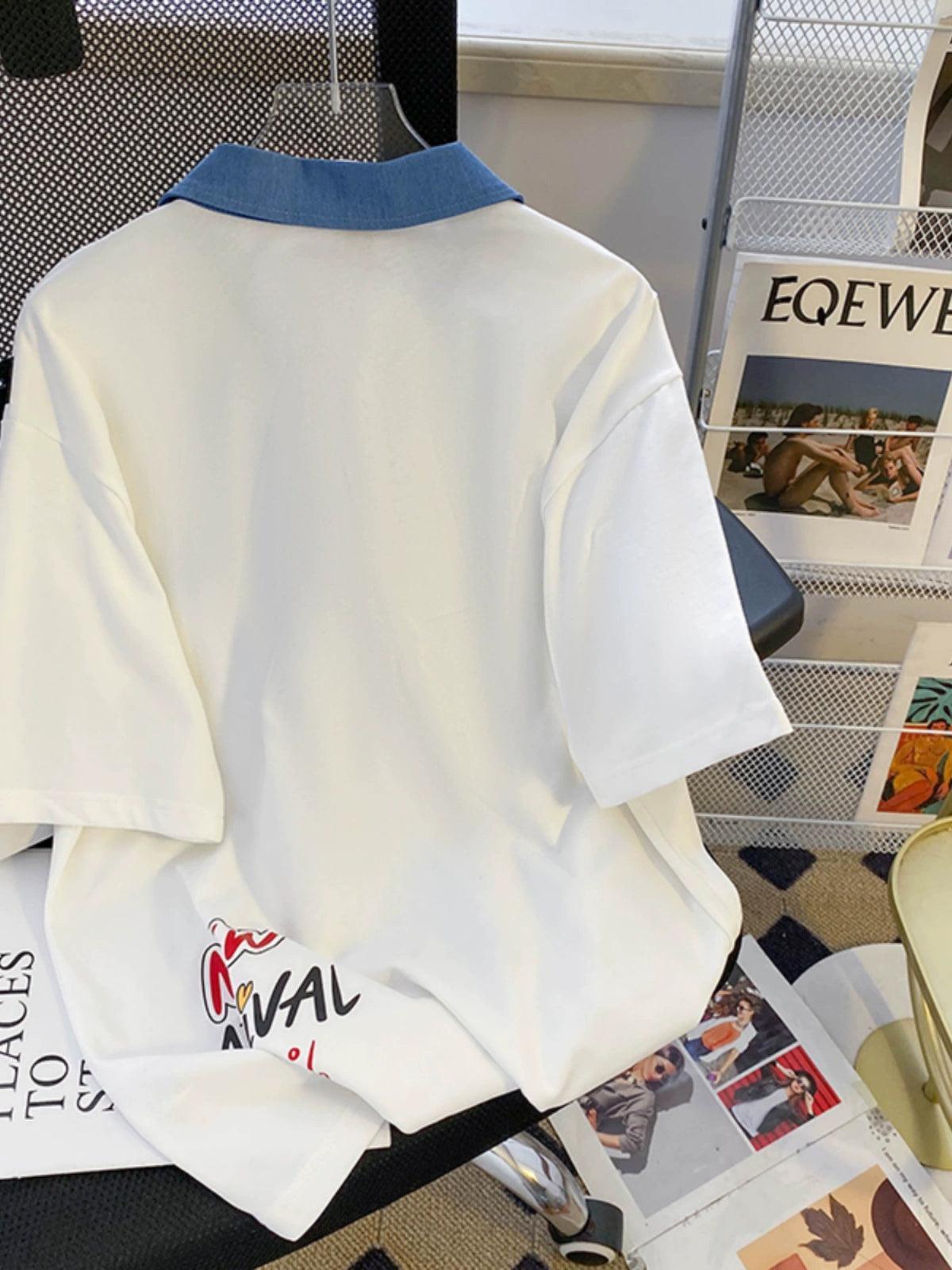 Extra Large Men’s Contrast Color Polo Shirt – Niche Design, Patchwork Trendy Top - ClubOn