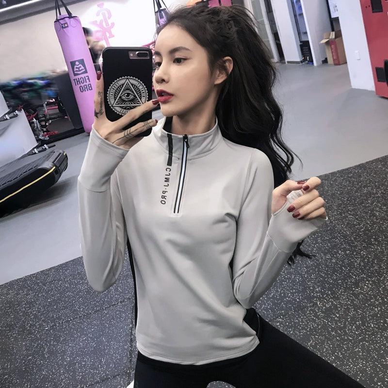 Mist Pattern Slim Fit Half-Zipper Fitness Top for Women - ClubOn