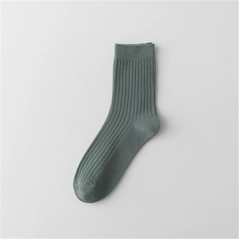Pure Solid Color Cotton Double Needle Middle Tube Socks – Combed Cotton Striped Men’s Socks for Autumn & Winter - ClubOn