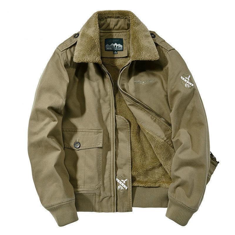 Men’s Winter Military Jacket – Thick Warm Fleece Embroidery - ClubOn