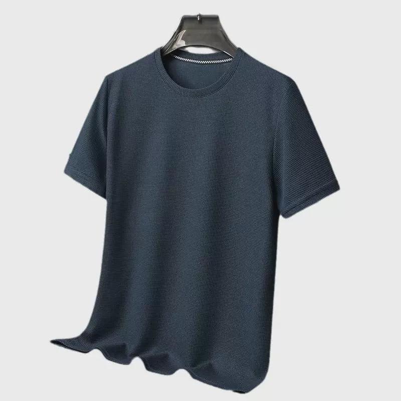 Summer Waffle Round Neck Short-Sleeved T-shirt for Men - Comfortable & Stylish - ClubOn